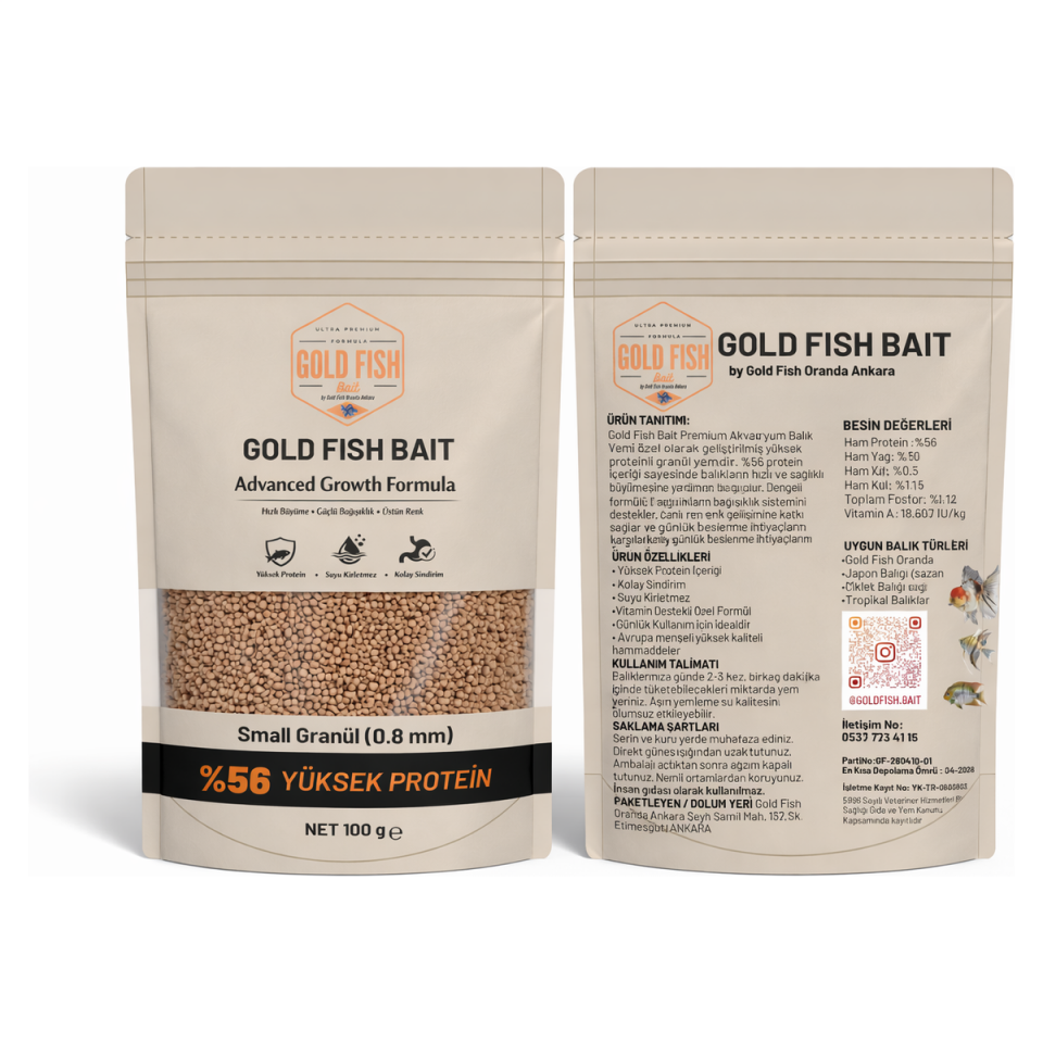 Gold Fish Bait %56 Protein Small Granül 0.8 mm – 100 g