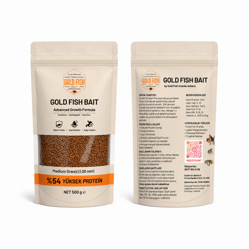 Gold Fish Bait %54 Protein Medium Granül 1.00 mm – 500 g